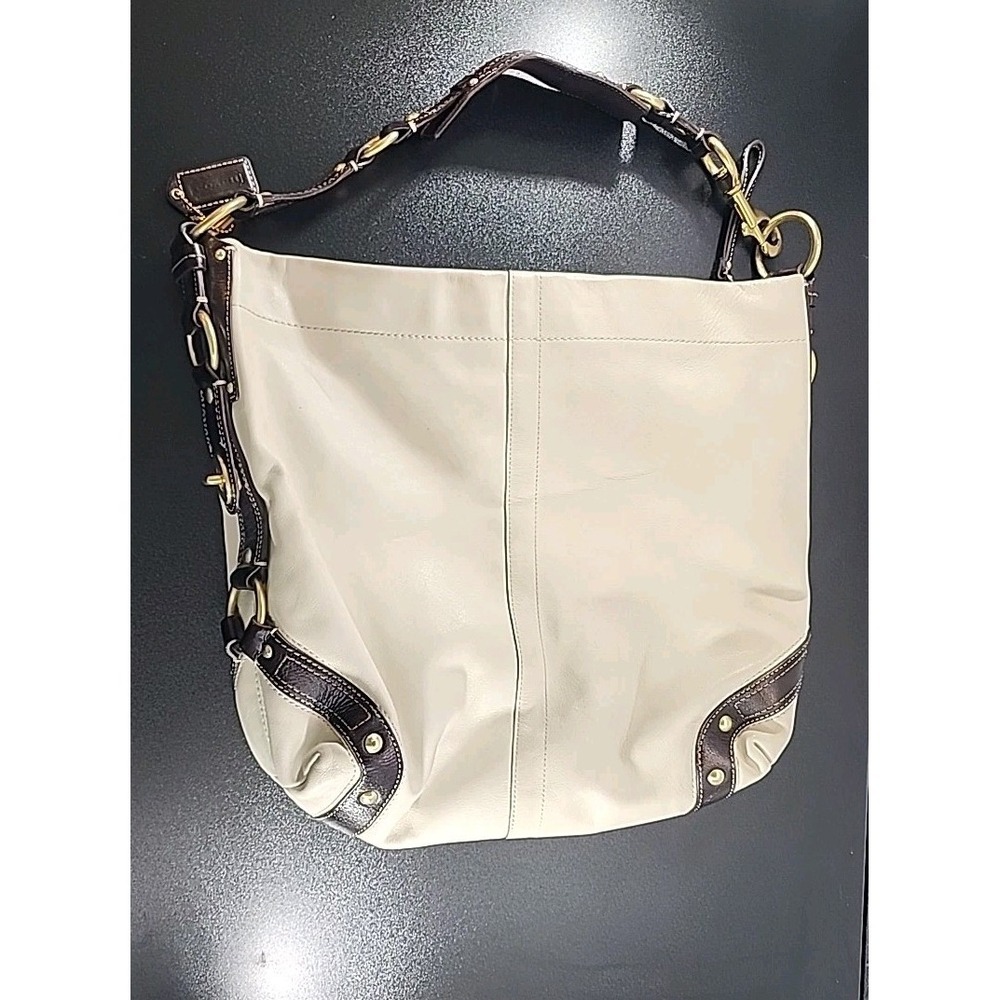 COACH‎ VINTAGE beige cream white leather handbag purse Vintage - Picture 3 of 11